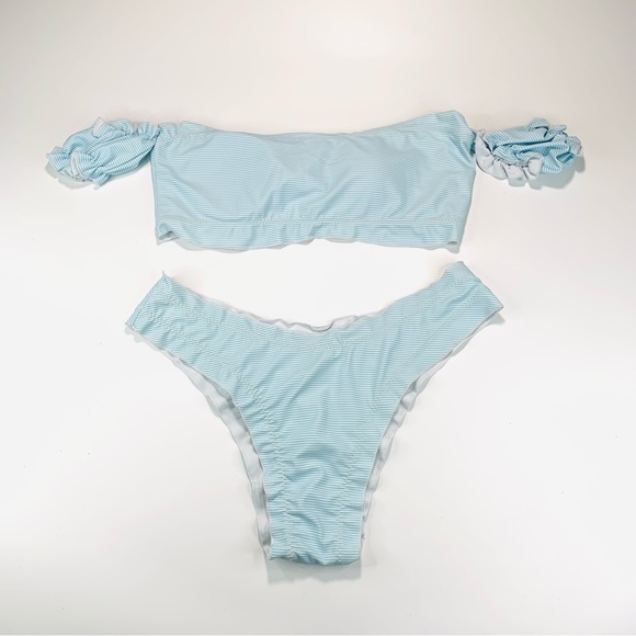 SHEIN Other - Shein bikini swim suit Ruffle sleeve blue and white stripe bikini women size M